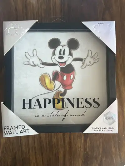 New Disney Mickey Mouse framed wall art. Featuring Mickey Mouse with the words, "Happiness is a stat...