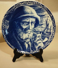 Vintage Delft Blue & White Boch Belgium Old Fisherman 10" Plate