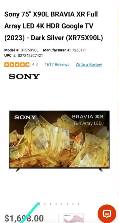 Sony 75" 4K UHD Dolby Vision HDR LED 120Hz Google TV Smart TV, View more