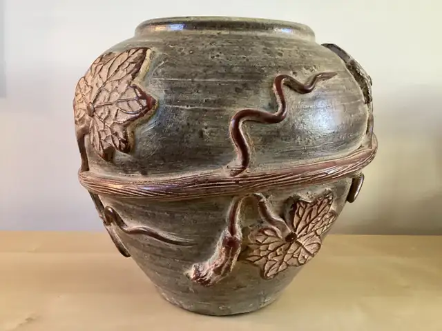 PRICE DROP! Heavy Ceramic Pottery Vase Relief Vines & Leaves