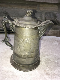 ANTIQUE 1880s PEWTER COFFEE POT ORNATE THROUGHOUT