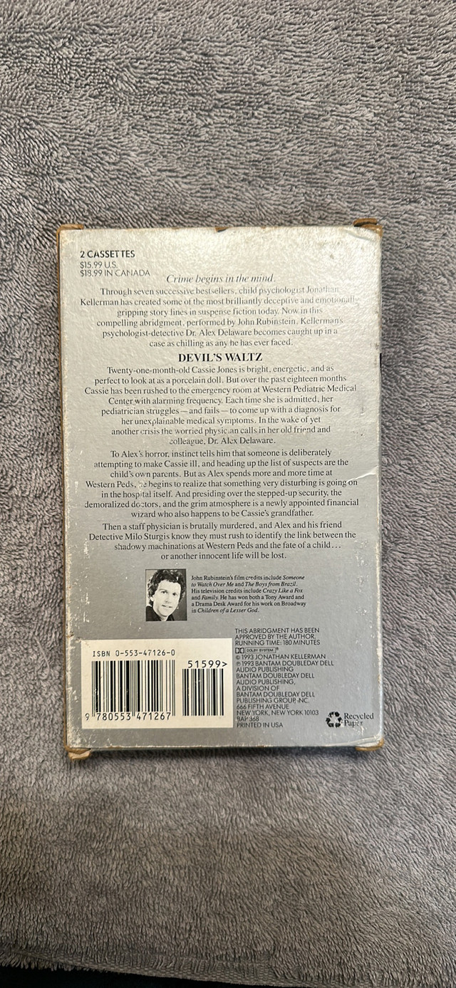 Devil’s Waltz By Jonathan Kellerman Book On Tape (2 Cassettes) in Fiction in Ottawa - Image 2