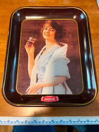 COCA COLA~METAL SERVING TRAY~ Woman holding glass~13.5"x10.5"x1"