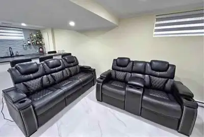 Black Leather Reclining Home Theatre Seating Set, View more