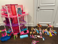 Barbie doll dream house dolls horses animals car pool toys kids 