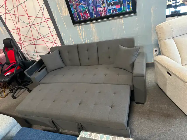 Grey Fabric Sofa Bed with Storage in Arms for only $599.63235120676353122