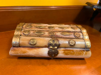 Vintage Bone Trinket Jewelry Box with Brass Trim