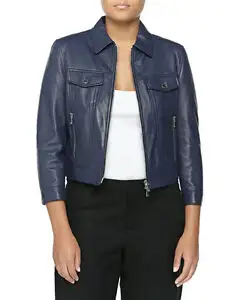 Size Medium Michael Kors Indigo Blue Leather Jacket in Women's - Tops & Outerwear in City of Toronto - Image 2