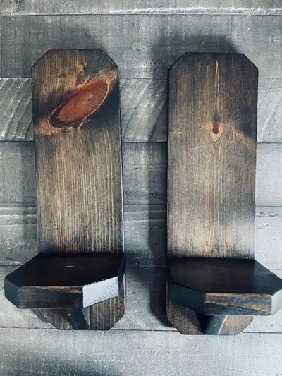 Two solid wood 14.5" high hang up shelving/pillar candle holders