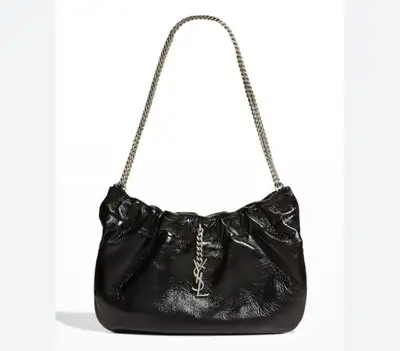 New YSL Black Calfskin Pac Ruched Hobo bag Purse, View more