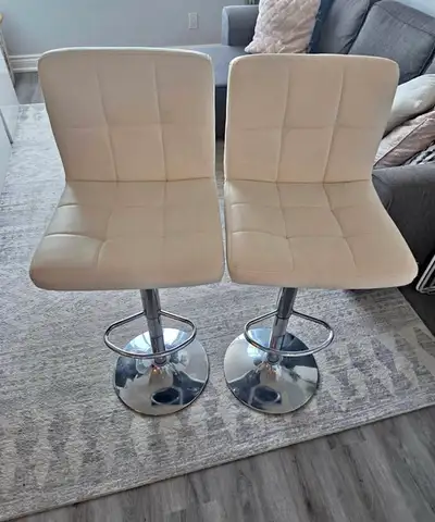 Bar Stools Adjustable Height  White Leather Finished Chorme Base, View more