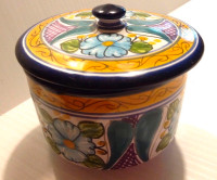 Handcrafted Mexican Talavera Majolica Pottery Round Lidded Dish