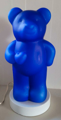 Vintage Rare Cobalt Blue Glass Teddy Bear Lamp