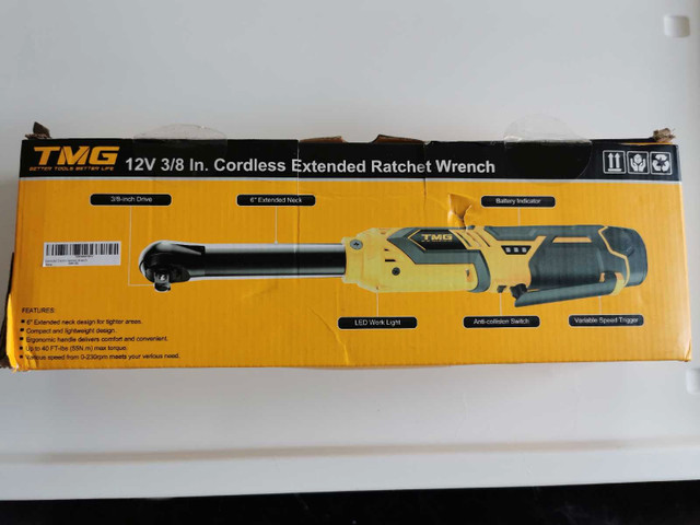 Extended Cordless Electric Ratchet Wrench, 3/8" 40 Ft-lbs 12V in Hand Tools in Markham / York Region - Image 2
