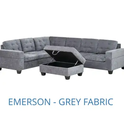 Grey Fabric Emerson Sectional Sofa with Storage Ottoman , View more