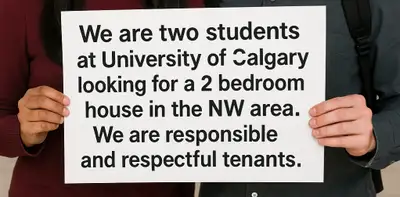 We are two students at university of calgary looking for a 2 bed