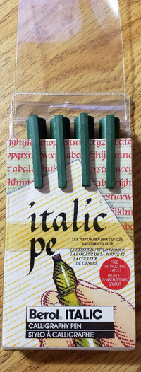 BEROL ITALIC CALLIGRAPHY MARKERS - GREEN-BLACK-RED-BLUE -VINTAGE