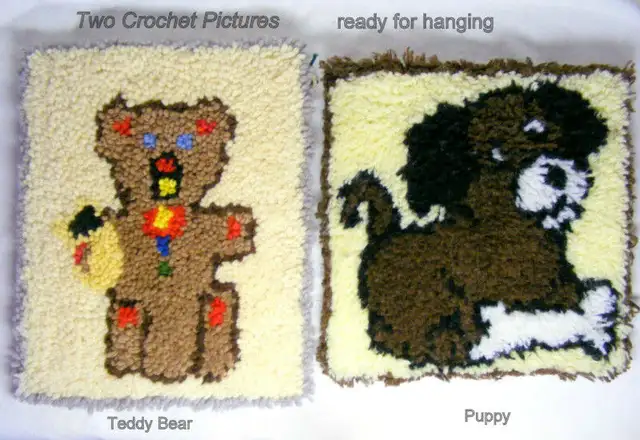 Two rug hook Pictures, teddy bear and puppy, mounted, hang ready in Arts & Collectibles in City of Toronto - Image 2