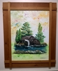 FRAMED OIL PAINTING of GRIST MILL