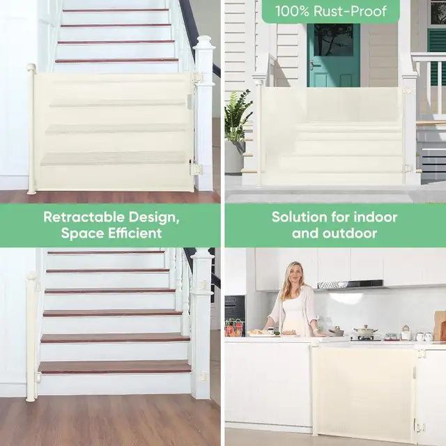 NEW Likzest BEIGE Retractable Baby Pet Mesh Gate 33" Tall x 55"W in Gates, Monitors & Safety in London - Image 4