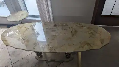 Antique marble coffee table and 2 side tables, View more
