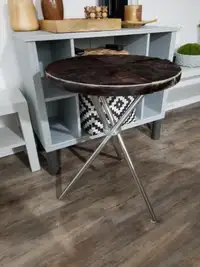 Chocolate Brown Round Cowhide Table
