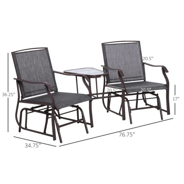 Patio Double Glider Chair with Glass Top Center Table, Outdoor G in Chairs & Recliners in Markham / York Region - Image 2