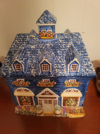 Vintage Blue house cookie jar $20