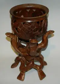 Vintage African wooden hand carved bowl and circle of life stand