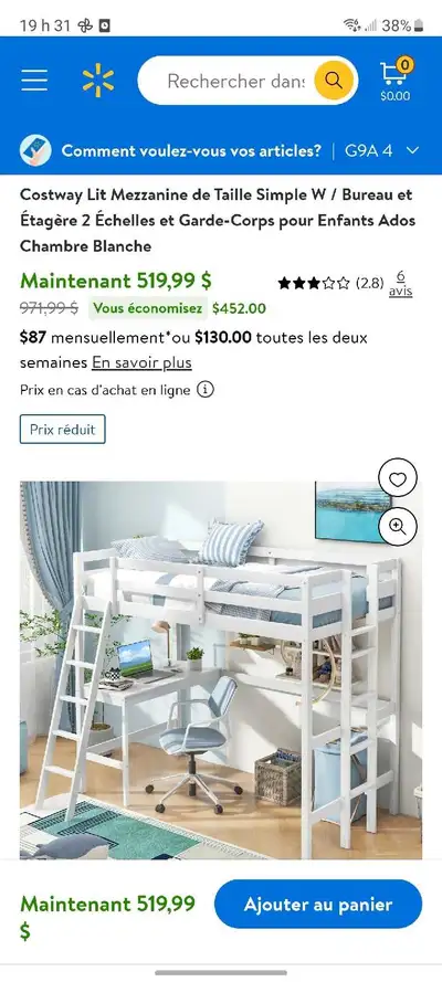 Lit mezzanine simple avec bureau, View more