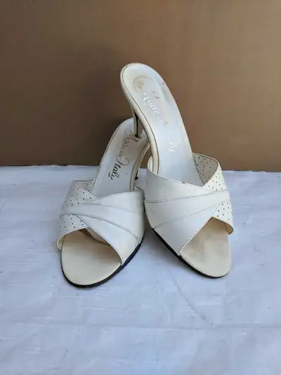 Women's Leather High Heels Sandals White 38.5, Low Heel Shoes, View more