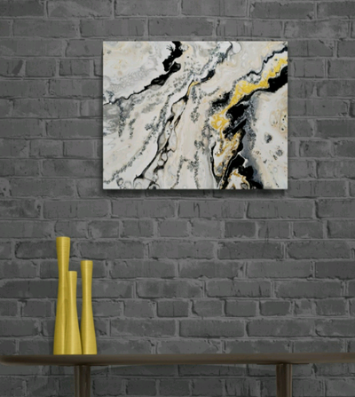 Abstract black, white, silver &  gray with touches of gold, View more