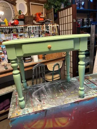 This little table is all wood, measuring 24” x 16” x 22” high. $20.00. Cash. Text 250-545-0058.