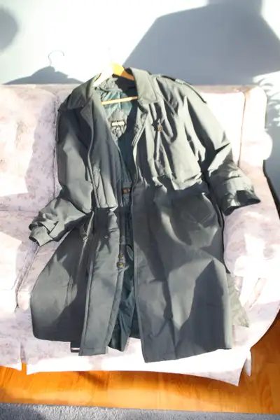 mens trench coat by Moores size 38 regular but is actually quite roomy because i wore it very comfor...