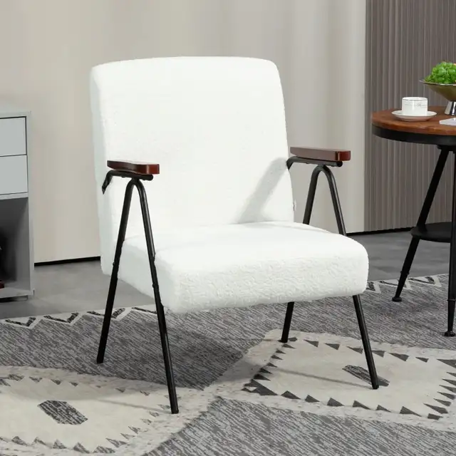 Modern Armchair, Upholstered Teddy Fleece Accent Chair with Wood in Chairs & Recliners in Markham / York Region - Image 11