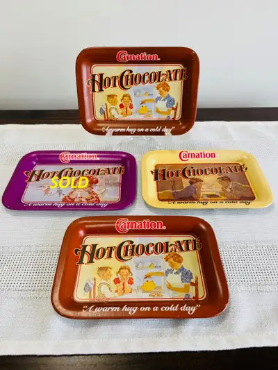 CARNATION HOT CHOCOLATE ADVERTISING SMALL TIN TRAYS-VINTAGE, View more