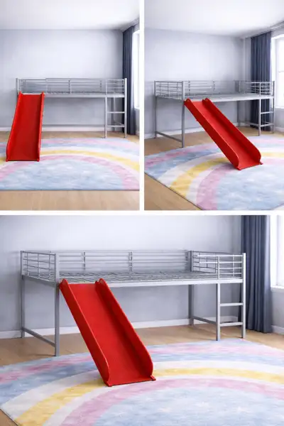Twin Size Metal Loft Bed with Slide, View more