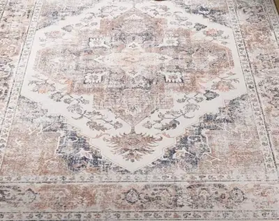 Earth Tone Persian Rug In Taupe, Sand, & Weathered Blue - New , View more