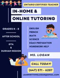 OCT QUALIFIED TUTOR FOR GRADES K-8, IN-HOME & VIRTUAL