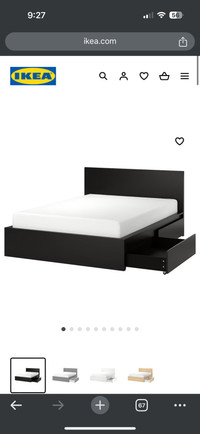 Ikea Malm Queen  bed frame with 4 storage boxes with slates