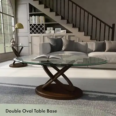 Oval Glass Coffee Table with Wooden Base, View more