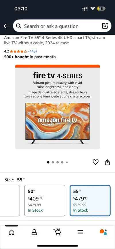 55’’ Amazon Fire TV and tv stand, View more