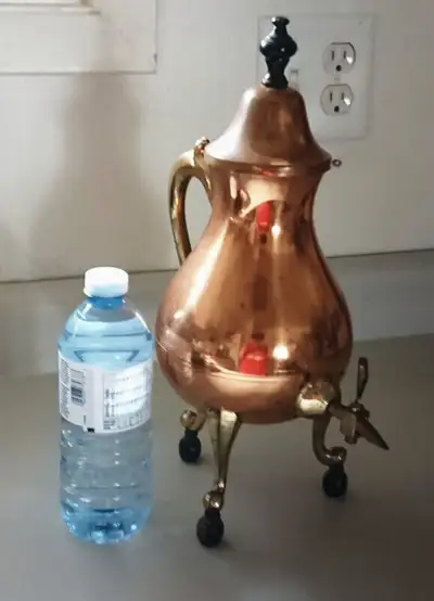 Antique Traditional Dutch Copper Footed Samovar Coffee/ Tea Pot with Brass, Handle & Tap - wooden kn...