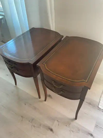 Mid-century Leather Top Side Tables – 2 Drawers, View more