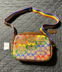 NWT Coach Camera Crossbody Bag /Purse Signature Rainbow Leather