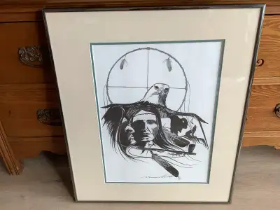 Ojibway artist Norman Knott’s large black and white print. I’m not sure of the actual title of the p...