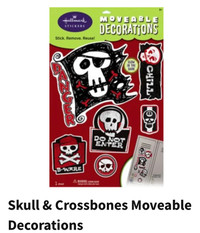Halloween Decorations Skull & Crossbones Decals Re-usable 