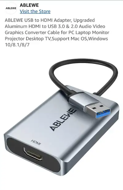 ABLEWE USB to HDMI Adapter, Upgraded Aluminum HDMI to USB 3.0 & , View more