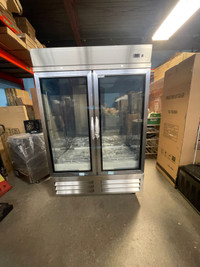 Commercial 54" Wide Stainless Steel Glass Door Refrigerator