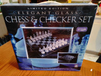 ELEGANT GLASS CHESS AND CHECKERS SET